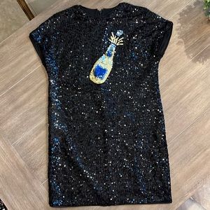 Aidan Mattox Sequin Dress with Champagne Bottle.